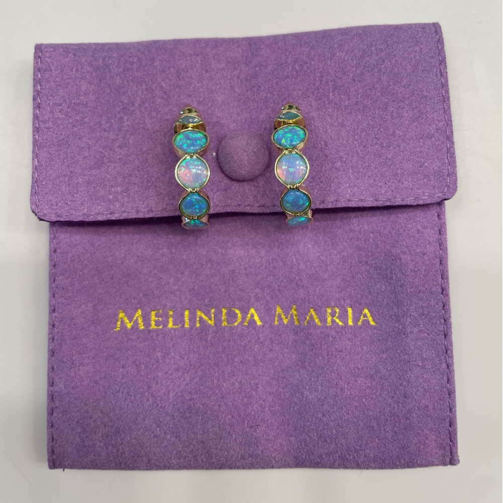 NWT Melinda Maria “She’s an Icon” Blue Opal .75 Hoops - Picture 2 of 8